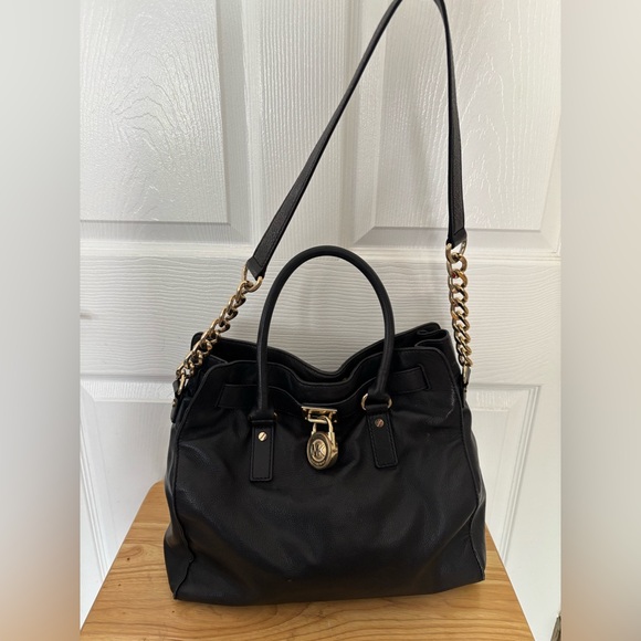 Black Leather Tote Bag with Gold Accents - Picture 7 of 12
